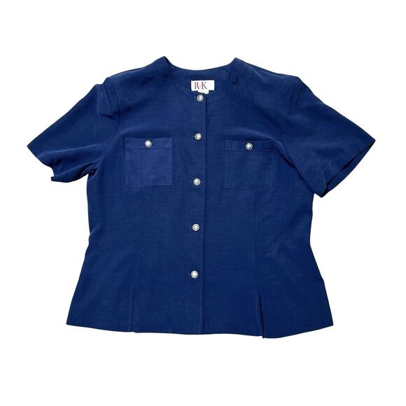 R K Originals Pant Suit 2 Piece Size 14 Blue Top Elastic Waist Pants Flowy Light - Picture 3 of 16